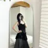 26H05細肩裙襬上衣(黑)