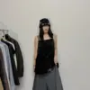 26H05細肩裙襬上衣(黑)