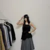 26H05細肩裙襬上衣(黑)
