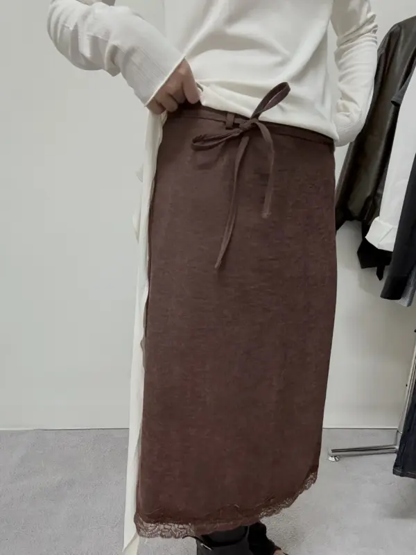 26H11下擺蕾絲綁帶裙(咖)