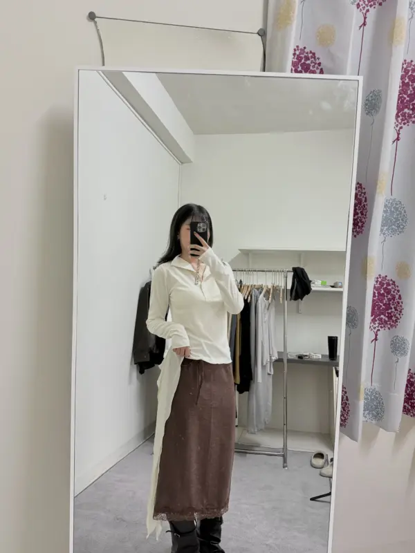26H11下擺蕾絲綁帶裙(咖)