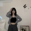 26H07個性短版襯衫(藍)